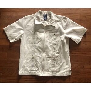 Vtg John Blair Zip Up Shirt Ivory Short Sleeve 4 Pockets Rare Men's Large
